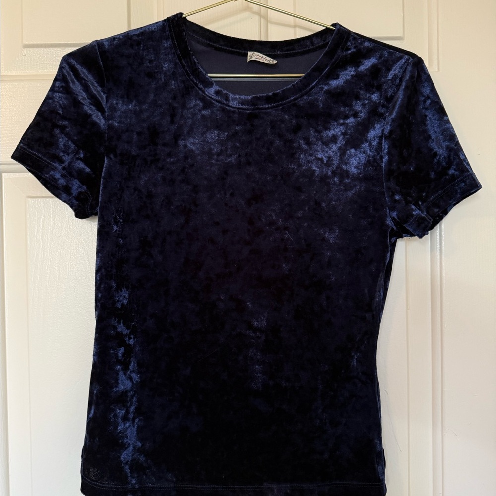 Free People Blue Velvet Fitted Short Sleeve Shirt